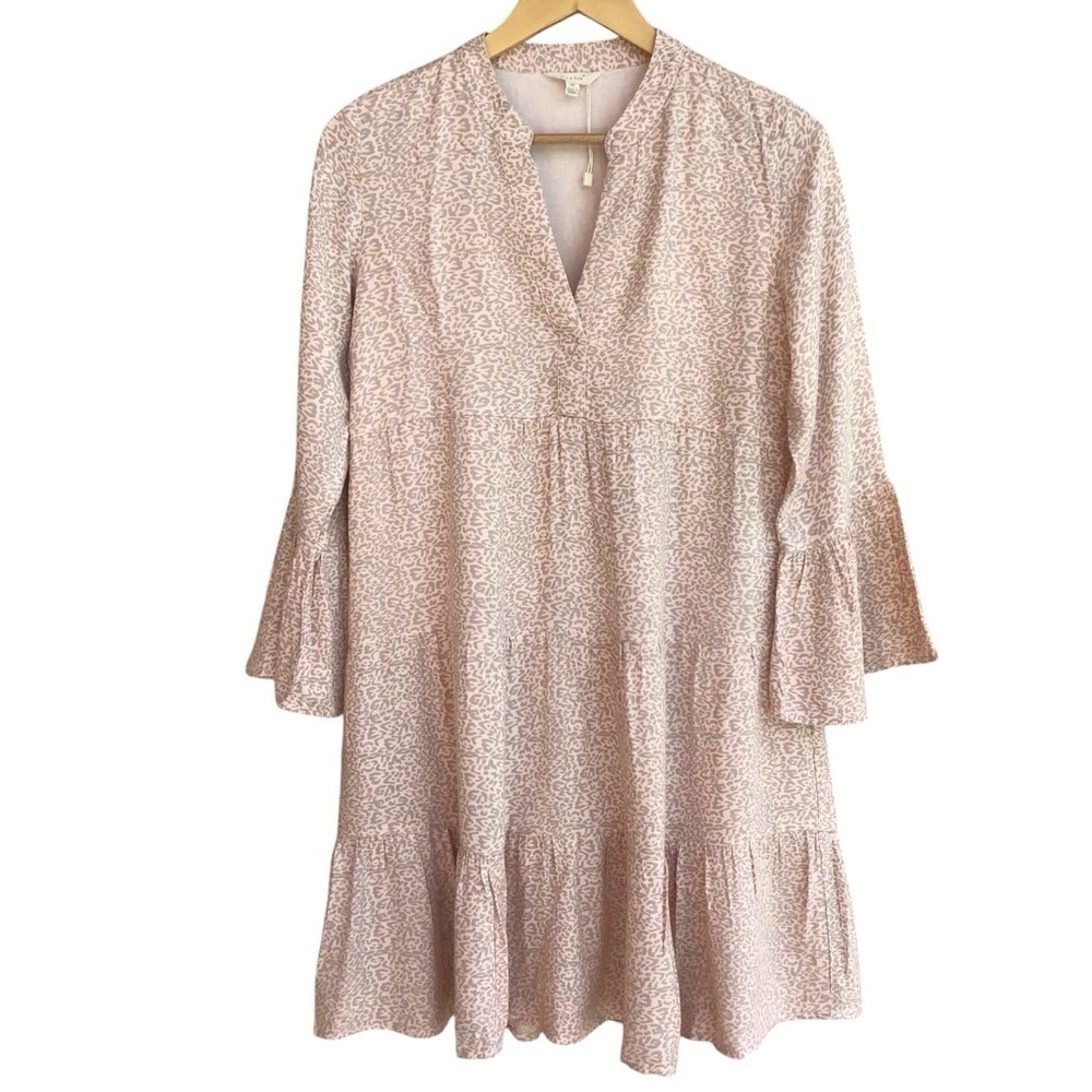 Sim & Sam Animal Print Bell Sleeve Tiered Mini Dress NEW